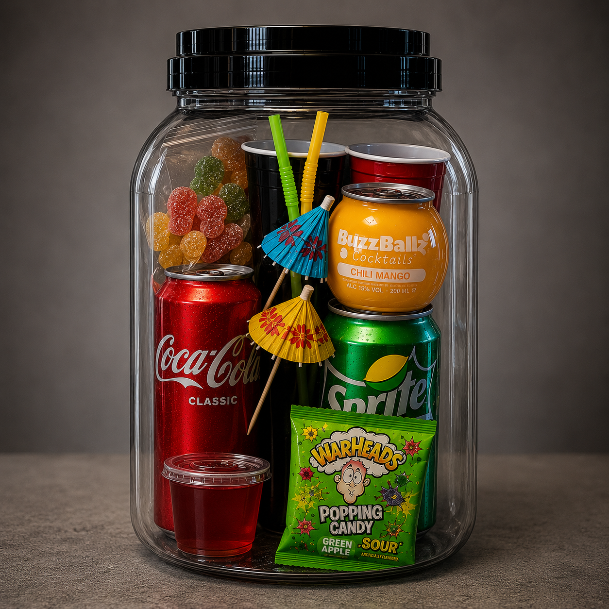 Cocktail Bucket with BuzzBallz, Jello Shots, Popping Candy & Mixing Drinks (Makes 4 Alcoholic Cocktails)