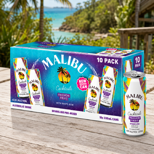 Malibu & Passionfruit 4% 10 Pack 330mL Cans (New) - (HO-BS)