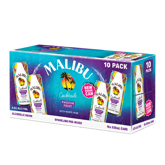 Malibu & Passionfruit 4% 10 Pack 330mL Cans (New) - (HO-BS)