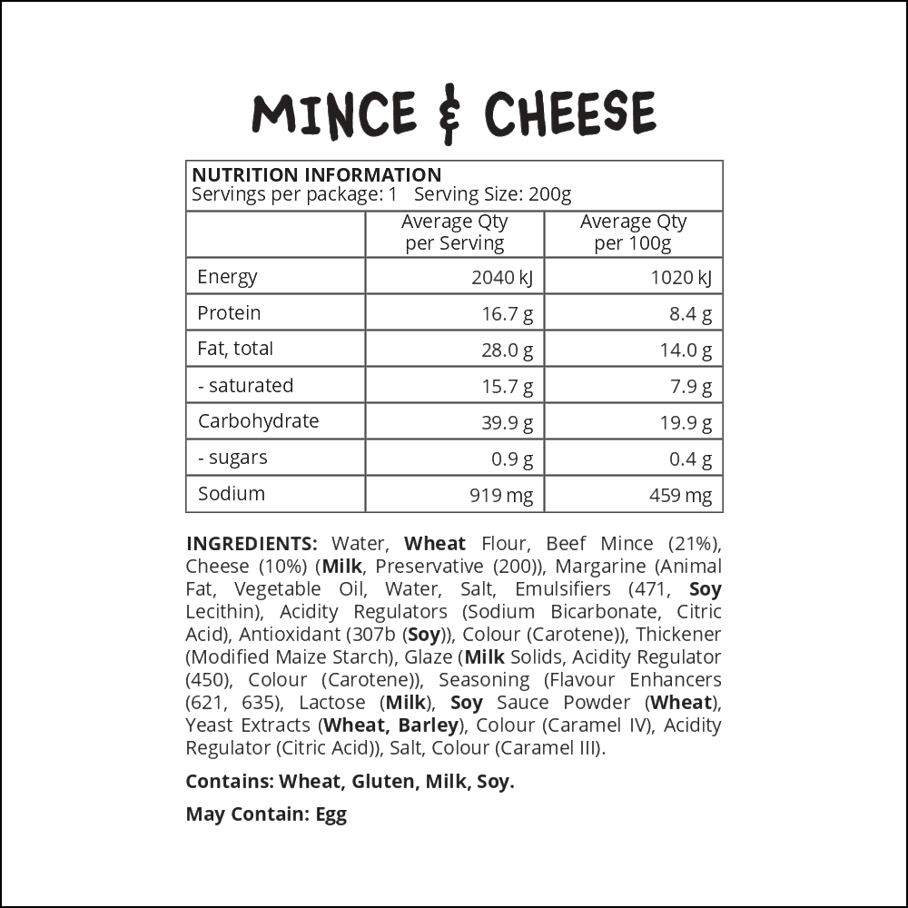 Pie | Standard Mince & Cheese Pie UNHEATED (New) (Pickup only) (Managers Special)