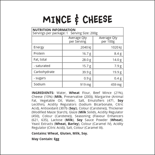 Pie | Standard Mince & Cheese Pie UNHEATED (Pickup only)