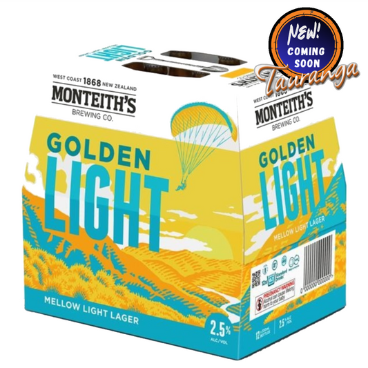 Monteiths Golden Light 12 Pack 330mL Bottles (New)