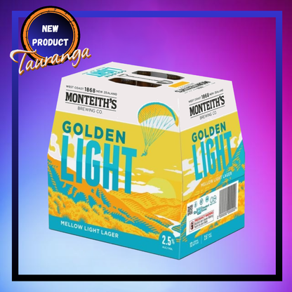 Monteiths Golden Light 12 Pack 330mL Bottles (New)