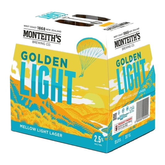 Monteiths Golden Light 12 Pack 330mL Bottles (New)