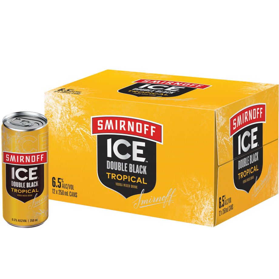 Smirnoff 6% Double Black Tropical 5% 12 Pack 250mL Cans