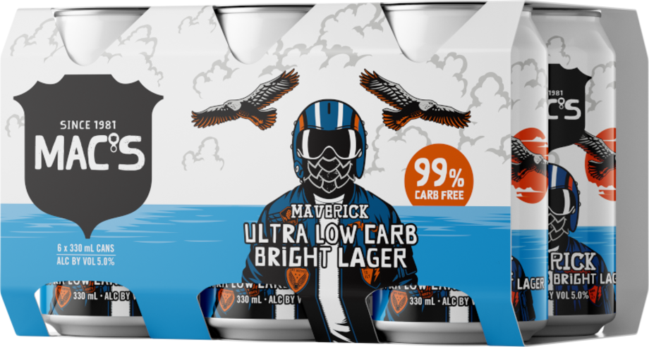 Macs Maverick Ultra Low Carb Bright Lager 5% 6 Pack 330mL Cans (New)