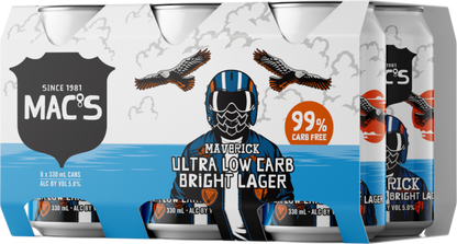Macs Maverick Ultra Low Carb Bright Lager 5% 6 Pack 330mL Cans (New)
