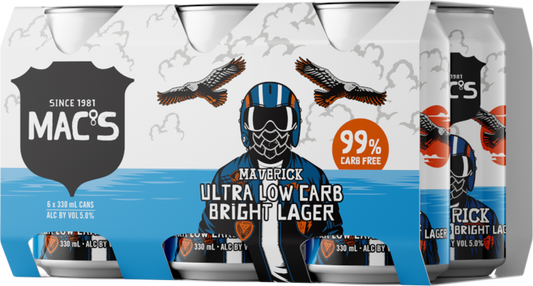 Macs Maverick Ultra Low Carb Bright Lager 5% 6 Pack 330mL Cans (New)