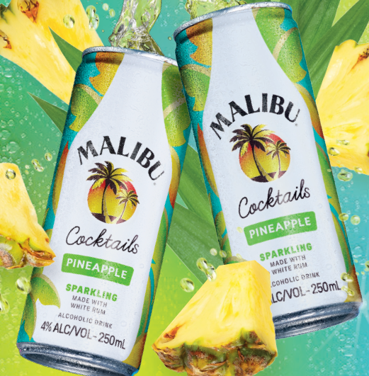 .  Malibu Pineapple 4% 10 Pack 250ml Cans (New)