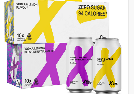 .12 X By Long White Vodka Lemon & Passionfruit 10 Pack 330mL Cans (New) (Due Early October)