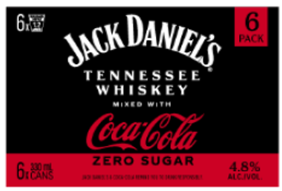 .Jack Daniels & ZERO SUGAR Coke 4.8% 6 Pack 330mL Cans (New) (Coming January 2026)