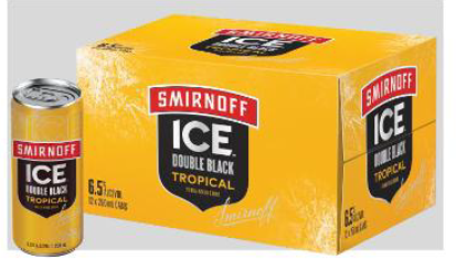 . Smirnoff 6%  Double Black Tropical 5% 12 Pack 250mL Cans (New) (Due February 2026)