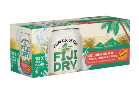 Fiji Dry - Golden Rum & Dry Gingerale 4.8% 10 Pack 330mL Cans (New)