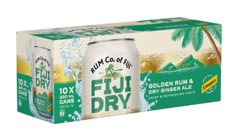 Fiji Dry - Golden Rum & Lemon, Lime & Bitters 4.8% 10 Pack 330mL Cans (New)