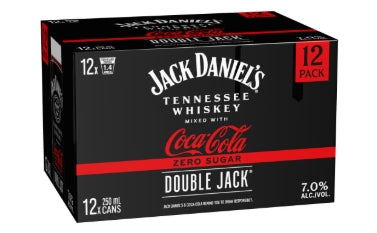 Jack Daniels Double Jack & ZERO SUGAR Coke 7% 12 Pack 250mL Cans (New) (TLT-WB)