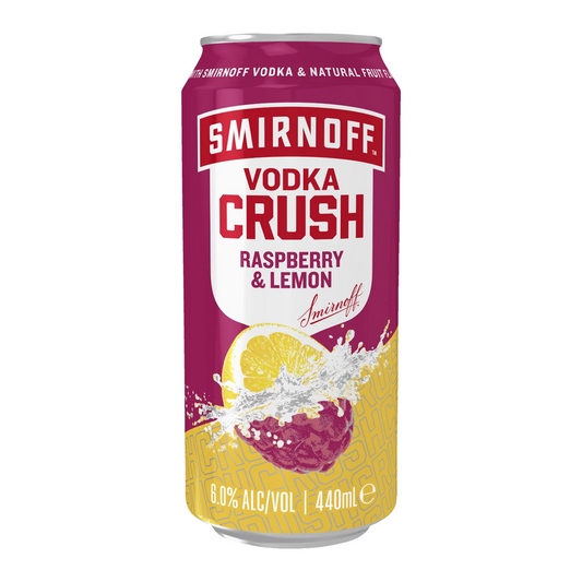Smirnoff Crush Raspberry & Lemon 5.7% 4 Pack 440mL Cans   (New)