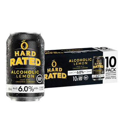 Hard Rated Alcoholic Lemon 6% 10 Pack 330mL Cans(New)