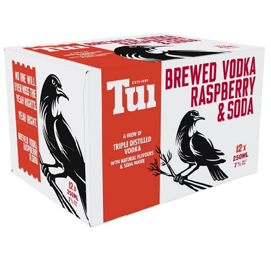 Tui Vodka Raspberry & Soda 12 Pack 250ml Cans - Thirsty Liquor Tauranga
