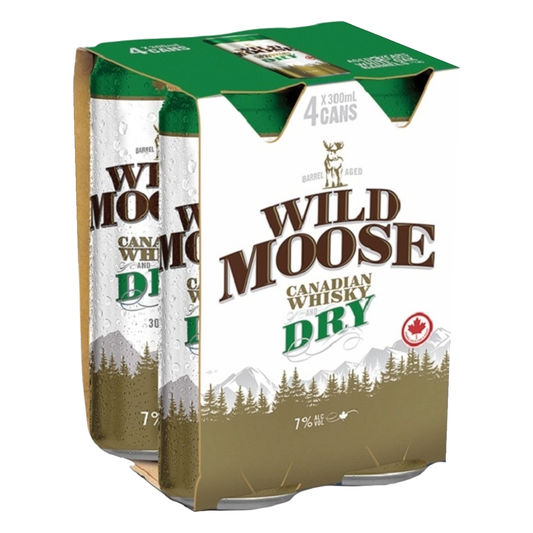 Wild Moose Canadian Whisky & Dry 7% 4 Pack 300ml Cans (Excess Stock)