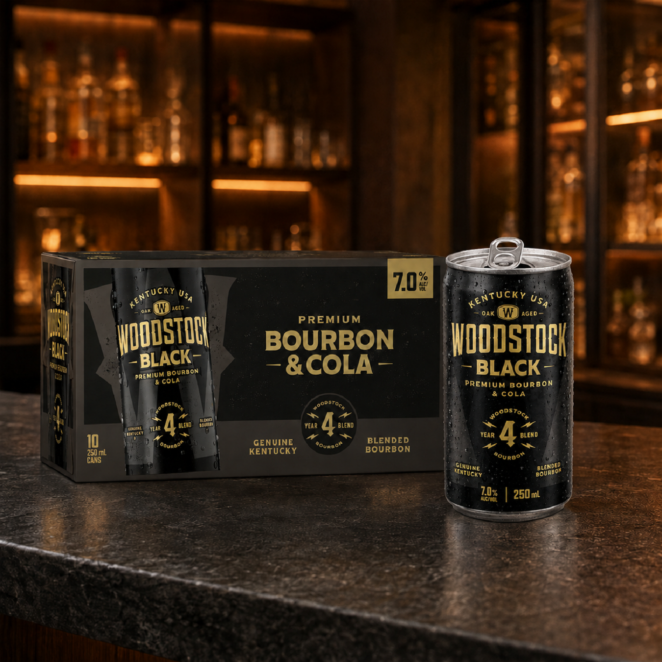 Woodstock 7% Black Bourbon & Cola 10 Pack 250mL Cans (New) (1st Week September)