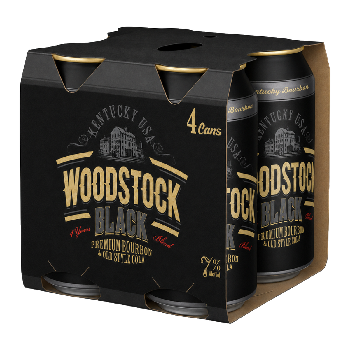 Woodstock Black Bourbon & Cola 7% 4 Year Old 4 Pack 330mL Cans - (S-EOL)