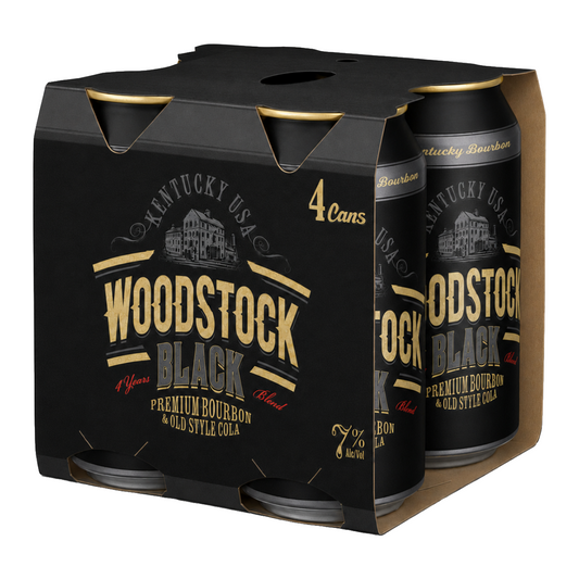 Woodstock Black Bourbon & Cola 7% 4 Year Old 4 Pack 330mL Cans - (S-EOL)