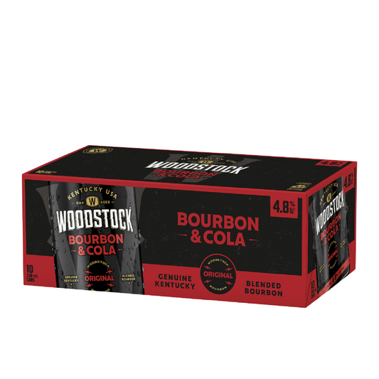 .  Woodstock Bourbon & Cola 4.8% 10 Pack 330mL Cans (New) (1st Week September)