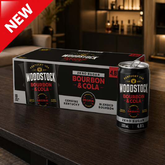 Woodstock 4.8% Bourbon & Cola SUGAR FREE 10 Pack 330mL Cans (New) (1st Week September) - (HO-BS)