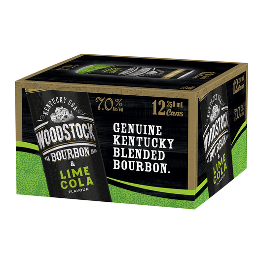 Woodstock Bourbon & Lime Cola 7% 12 Pack 250mL Cans (New)