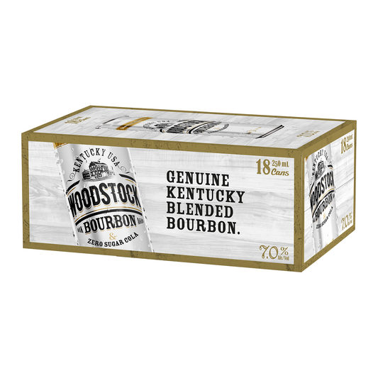 Woodstock Bourbon & Zero Sugar Cola 7% 18 Pack 250mL Cans (New)