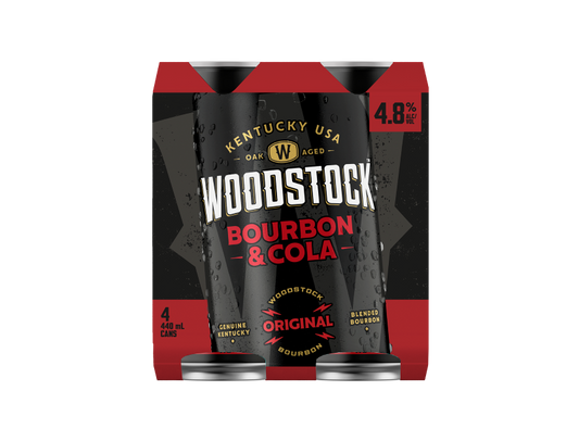 Woodstock 4.8% Bourbon & Cola 4 Pack 440mL Cans - ISO - (HO-BS)
