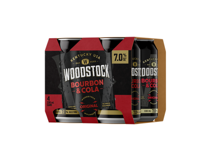 Woodstock Bourbon & Cola 7% 4 Pack 330mL Cans (New Packaging)