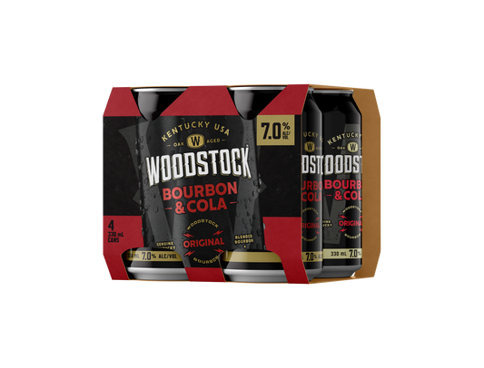 Woodstock Bourbon & Cola 7% 4 Pack 330mL Cans - ISO - (HO-BS)