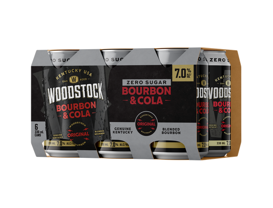 Woodstock 7% Bourbon & Cola SUGAR FREE 6 Pack 330mL Cans