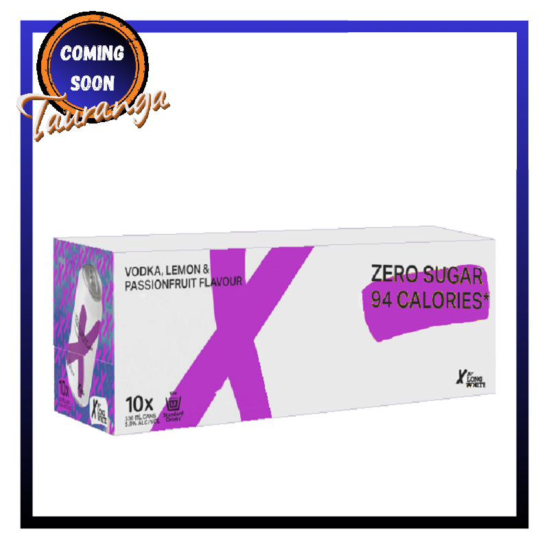 X By Long White Vodka, Lemon & Passionfruit Sugarfree 10 Pack 330mL Cans (New)