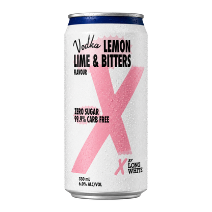 X By Long White Vodka, Lemon Lime & Bitters SUGAR FREE 10 Pack 330mL Cans (New) (HO-BS)