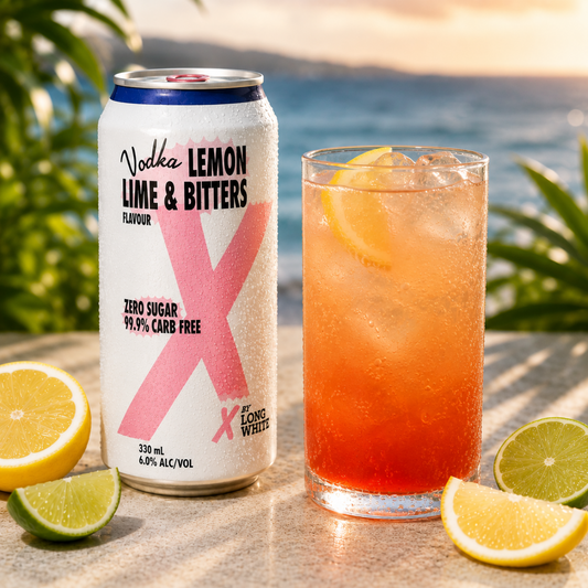 X By Long White Vodka, Lemon Lime & Bitters SUGAR FREE 10 Pack 330mL Cans (New) (HO-BS)