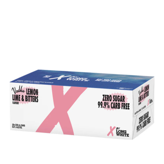 X By Long White Vodka, Lemon Lime & Bitters SUGAR FREE 10 Pack 330mL Cans (New) (HO-BS)