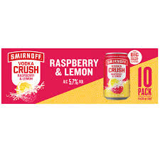 Smirnoff Crush Raspberry & Lemon 5.7% 10 Pack 330mL Cans (New)