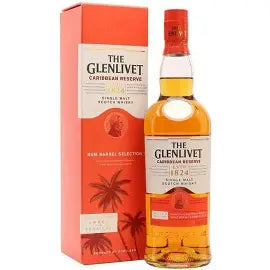 Glenlivet whisky bottle with packaging on a white background