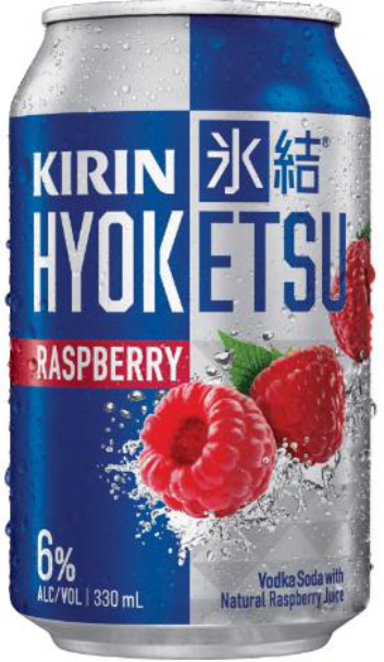 Can of Kirin Hyoketsu Raspberry vodka soda with blue and red design.