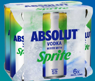 . Absolut & Sprite 6 Pack 250ml Can (New) (Due January)