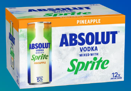. Absolut & Sprite Pineaple 12 Pack 250ml Can (New) (Due January)