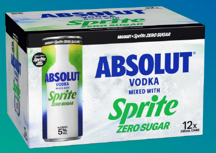 . Absolut & Sprite Zero 12 Pack 250ml Can (New) (Due January)