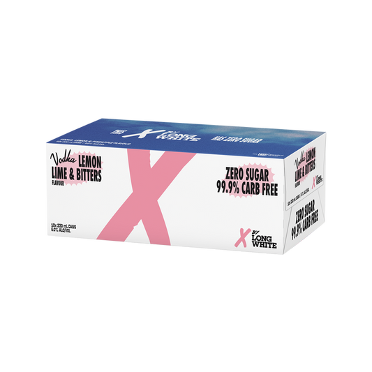 X By Long White Vodka, Lemon Lime & Bitters SUGAR FREE 10 Pack 330mL Cans (New)