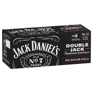 Jack Daniels Double Jack No Sugar Cola 10 Pack 375ml Cans - Thirsty Liquor Tauranga