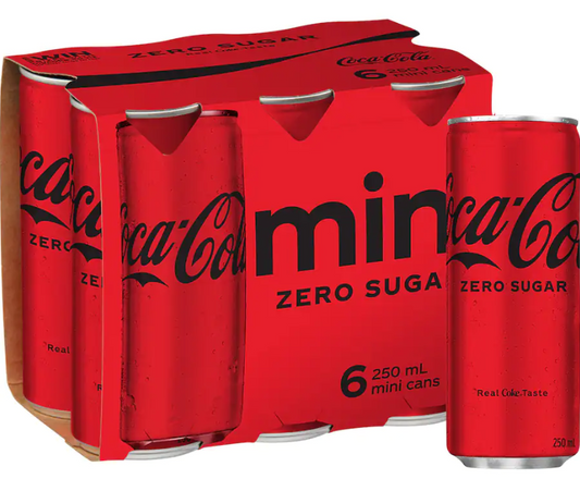 Coke  - Coca Cola Zero Sugar 6 Pack 250ml Cans - Thirsty Liquor Tauranga