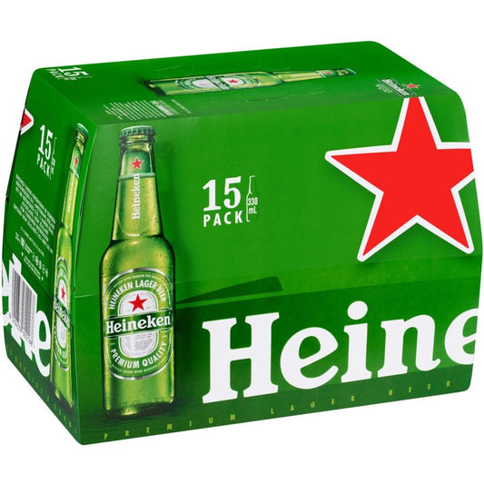 Heineken Lager 5% 15 Pack 330ml Bottles - Thirsty Liquor Tauranga