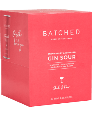 Batched Gin Sour Strawberry & Rhubarb 4 Pack 230ml Cans - Thirsty Liquor Tauranga