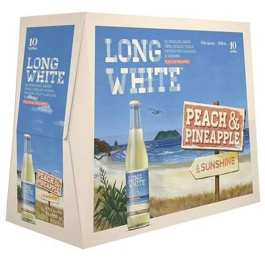 Long White Vodka Peach & Pineapple 4.8% 10 Pack 330ml Bottles - Thirsty Liquor Tauranga